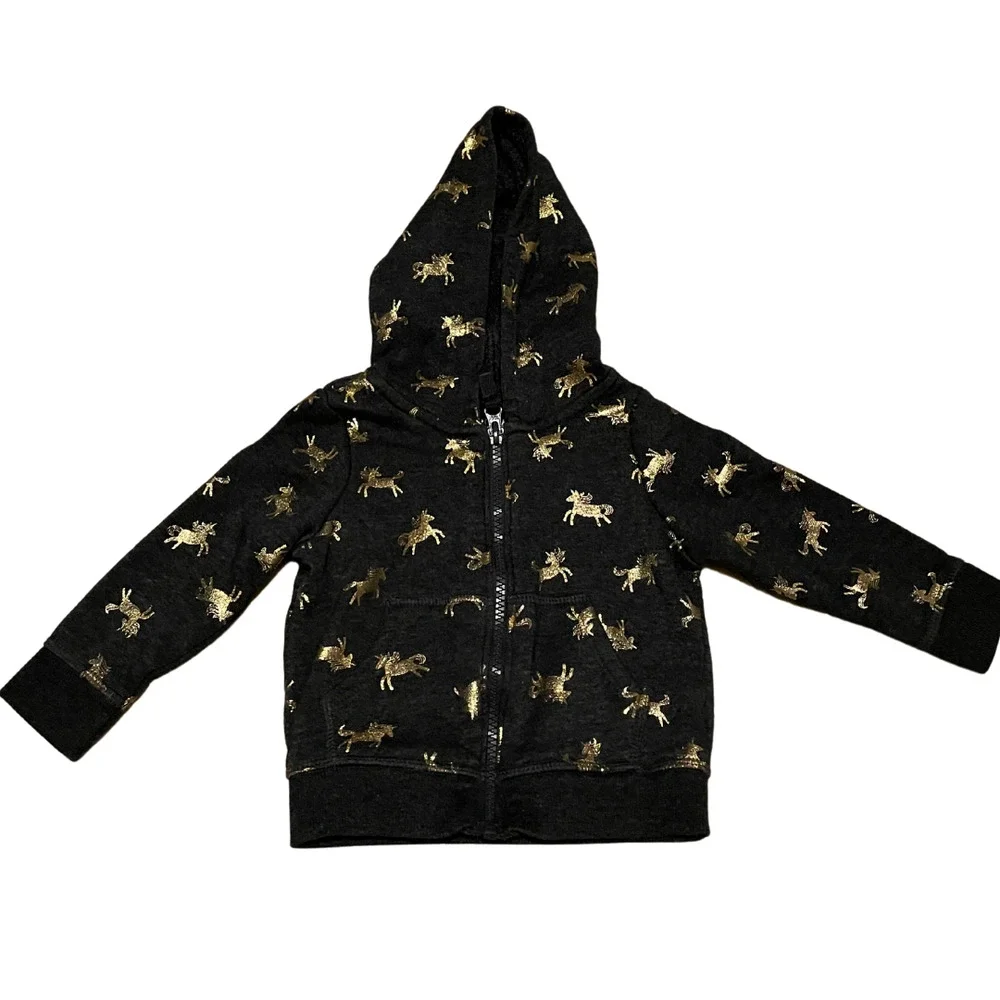 3/$28 | Cat & Jack Golden Unicorn Zip Front Hoodie - 12M - Picture 1 of 4